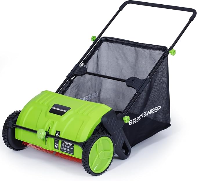 GreenSweep Pickup Pro V26 with AntiLock Drive – Push Lawn Sweeper for Leaves, Grass Clippings & Garden Debris – Large Capacity Hopper