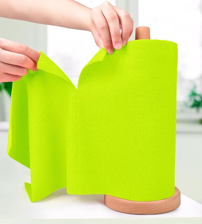 KitchLife Microfiber Cleaning Cloth Roll - Tear-Away Reusable Microfiber Paper Towels, Lint-Free, Washable, 20 Sheets for Kitchen, Car, Dishes, and Sensitive Surfaces (Neon Green)