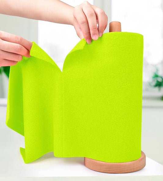 KitchLife Microfiber Cleaning Cloth Roll - Tear-Away Reusable Microfiber Paper Towels, Lint-Free, Washable, 20 Sheets for Kitchen, Car, Dishes, and Sensitive Surfaces (Neon Green)