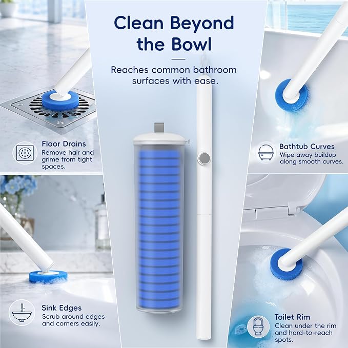 Toilet Bowl Cleaning Wand, Disposable Toilet Brush Kit with Replacement Heads and Press Button Handle (Toilet Brush + 21 Refills)