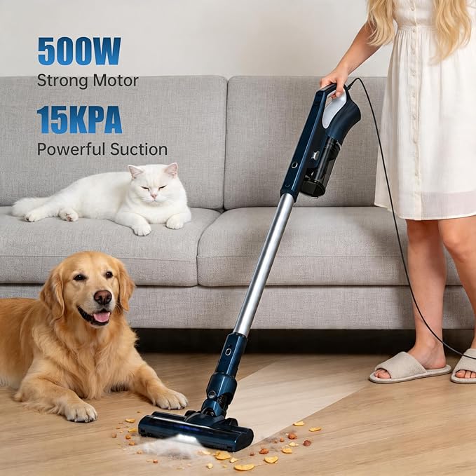 Corded Stick Vacuum Cleaners for Home Converts to Handheld VA002 | Powerful Suction, Dual HEPA Filters, LED Light, 16.7ft Power Cord, One Touch Release Dust Cup For Pet Hair Hard Floor