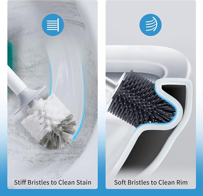 BOOMJOY Toilet Bowl Brush and Holder - Durable Head Toilet Cleaner Brush with Dense Bristles & Clear Base for Bathroom Deep Cleaning - Household Cleaning Accessories - White