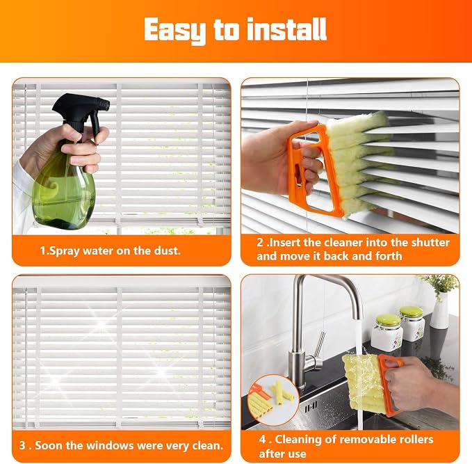 4 Pcs Window Venetian Blind Cleaner Duster Tool Set with 7 Fingers | Blue/Green, For Window Shutters Air Conditioner, Car Vents, Fans. Reusable. Includes 4 Extra Cover