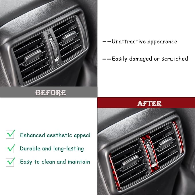 Red Real Carbon Fiber Trim for Nissan Rogue Accessories | for 2014-2020 / Rogue Sport 2017-2022 Rear Air Conditioner Central Outlet Vent Sticker Interior Thick Overlay Decal