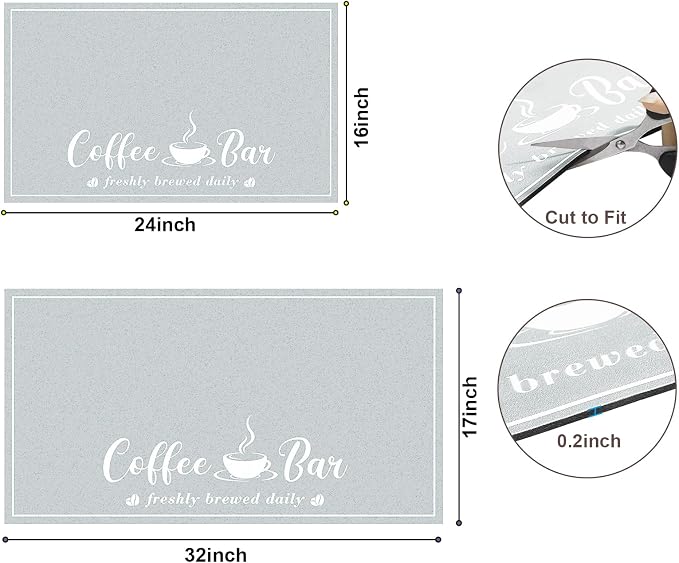 CooRug Absorbent Coffee Mat, Fashion Dish Drying Mat for Kitchen Counter Coffee Bar Accessories Espresso Machine Dish Rack 17" x 32" Light Grey
