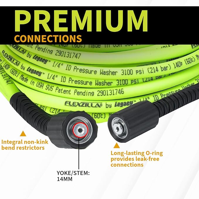 Flexzilla Pressure Washer Replacement Hose, 1/4 in. x 50 ft., 3100 PSI, M22 Fittings, No-Kink, Lightweight, ZillaGreen