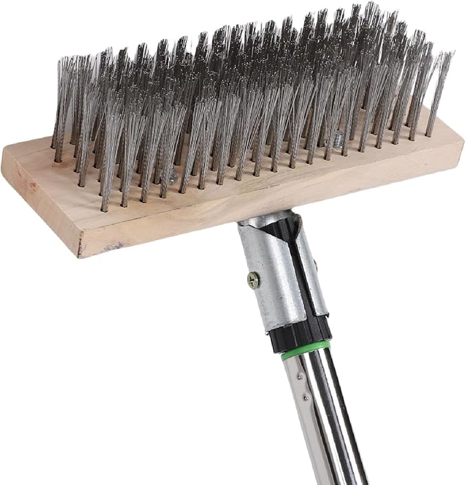 Scrub Brush, Stainless Steel Wires Heavy Duty Floor Scrubber, Wire Cleaning Brush with Detachable Adjustable Handle for Concrete Patio Deck Garden Garage Outdoor Surfaces