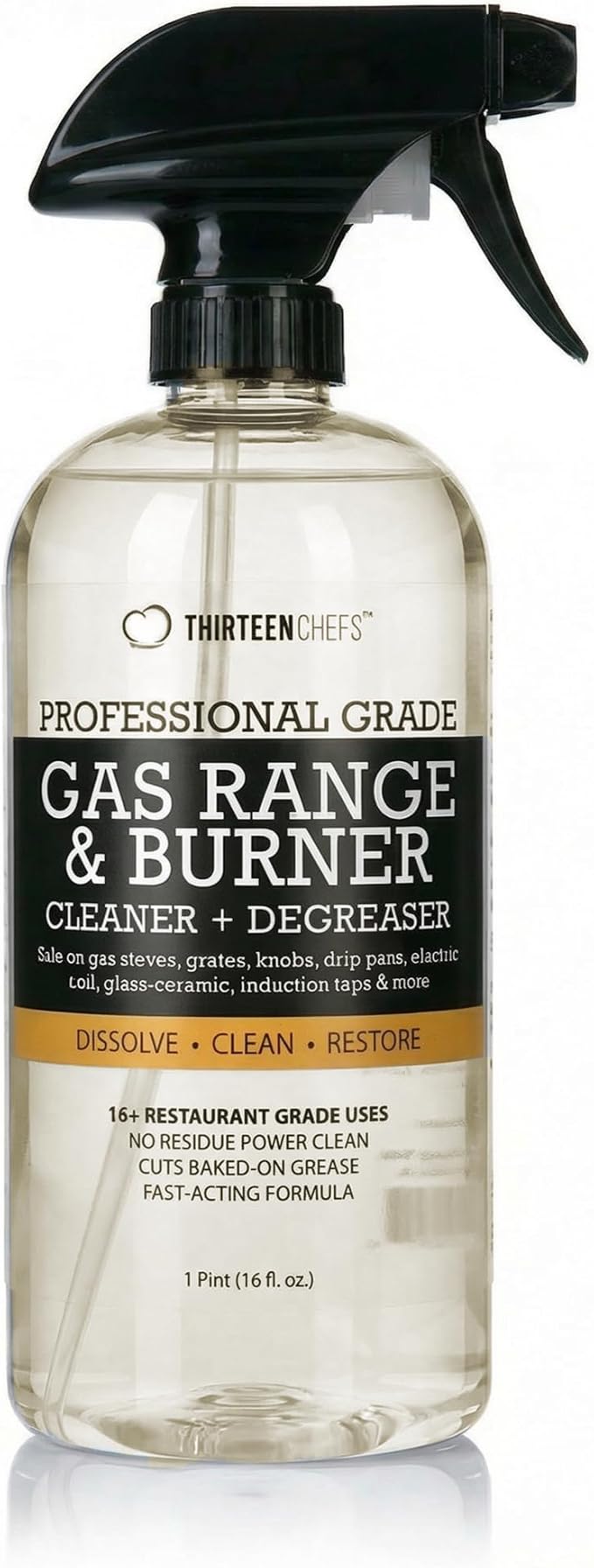 Thirteen Chefs Gas Range Cleaner and Degreaser - Stove Grates, Oven Glass Doors, Grills – Cuts Through Baked on Food (32oz)