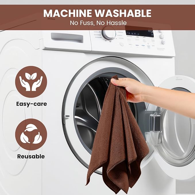 SIFANGKE Microfiber Cleaning Cloth, 12 Pack Brown Cleaning Rags for Housekeeping, Reusable Microfiber Towels for Car, Kitchen, Bathroom and Household Cleaning Supplies, 11.8"X11.8"