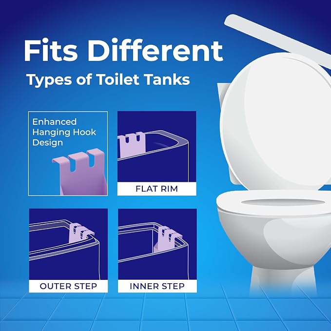 Toilet Tank Tablet Holder with Blue Toilet Bowl Tablets, 8.97 x 3.22 x 2.25 Inch Tablet Holder - Prevents Flapper Jams & Residue, Extends Life of Drop-In Cleaner Tablets (1+6)