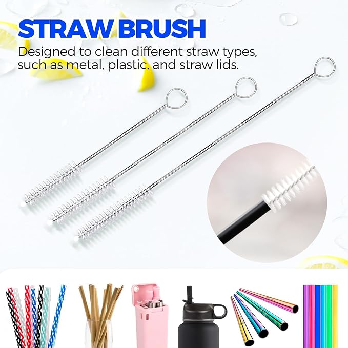 Holikme 6 Pack Dish Brush Set with Bottle Brush, Dish Scrub Brush, Pan Brush and 3 Straw Brushes, Deep Cleaning Handle Brush with Scraper Tip for Kitchen Sink Dishes Bottle Cup Pot and Pans (Black)