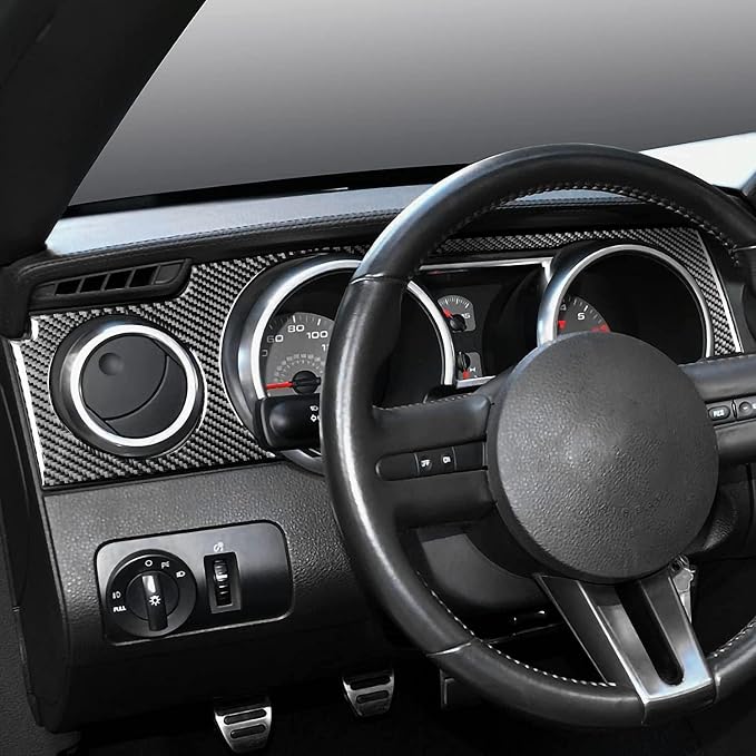 Real Carbon Fiber Trim for Ford Mustang GT Shelby Accessories | for 2005 2006 2007 2008 2009，Center Dashboard Instrument Cluster Panel Cover，Thick Overlay Sticker Decal