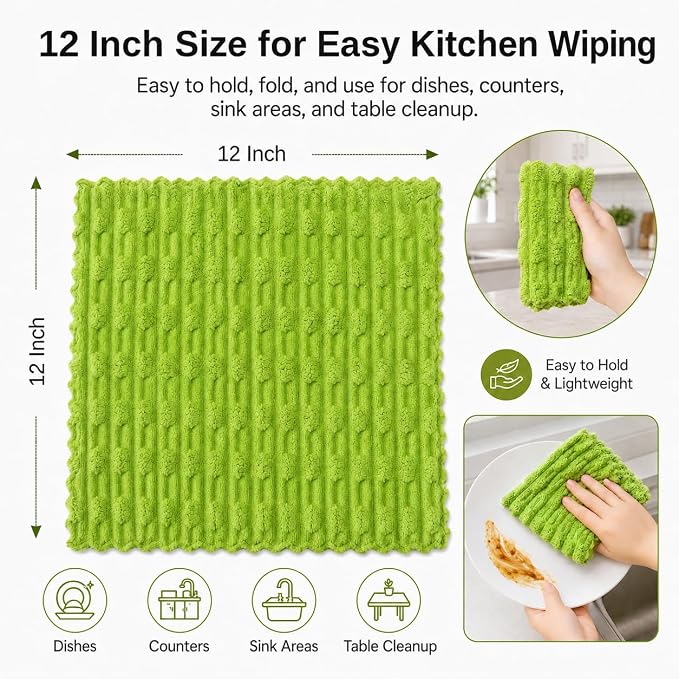 kimteny Microfiber Dish Cloths for Kitchen, 8 Pack 12 x 12 Inch Coral Velvet Kitchen Cleaning Cloths, Absorbent Reusable Non-Scratch Dish Rags for Dishes, Countertops & Sink
