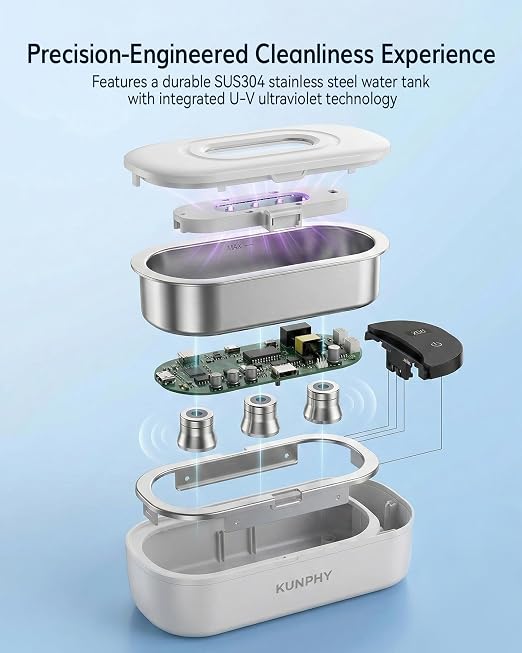 KUNPHY 48kHz Ultrasonic Jewelry Cleaner, Ultrasonic Cleaner | 2026 Upgraded Design, 400ml Tank, 2 Digital Timers, Touch Operation, for Eyeglasses Watches Silver Gold Diamond Rings