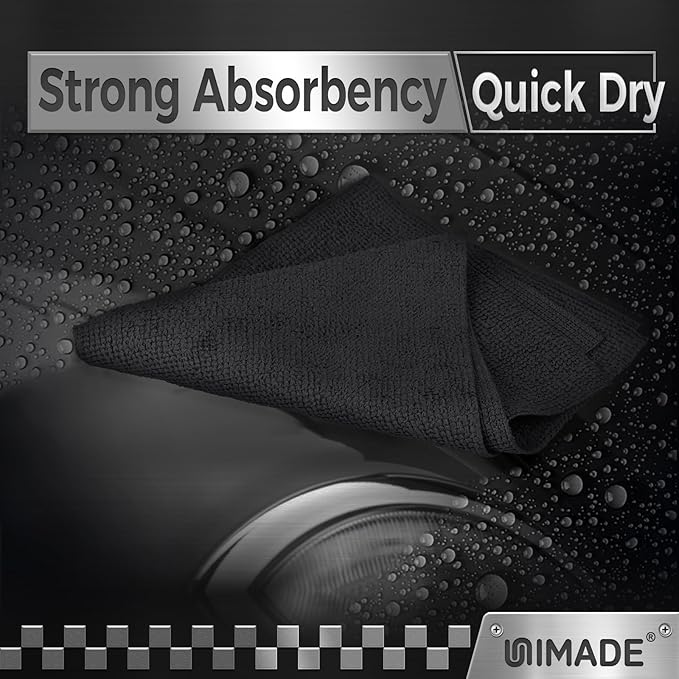 UNIMADE Microfiber Cleaning Cloth, 100 Pack Microfiber Towels for Cars Commercial Grade Work Rags Bulk Detailing Cloth for Automotive Bar Mechanic Restaurant Garage Housekeeping, 11.5"x 11.5", Black