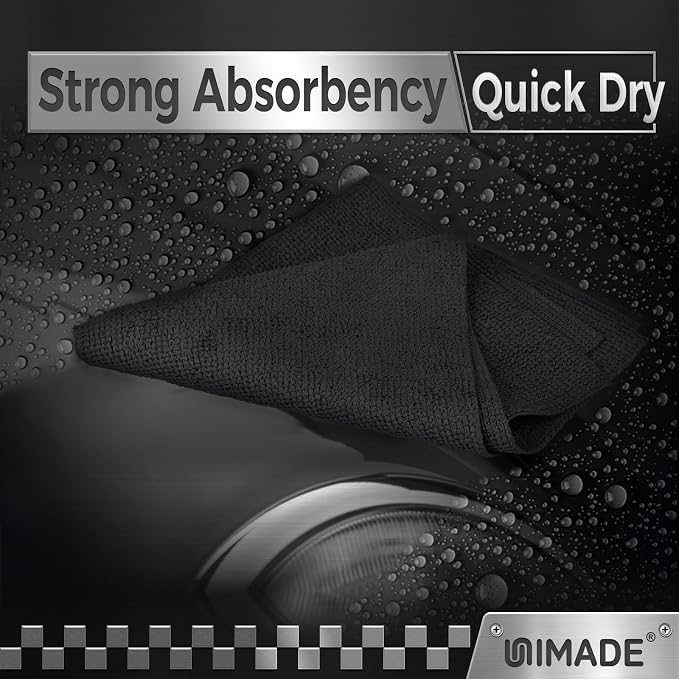 UNIMADE Microfiber Cleaning Cloth, 400 Pack Microfiber Towels for Cars Commercial Grade Work Rags Bulk Detailing Cloth for Automotive Bar Mechanic Restaurant Garage Housekeeping, 11.5"x 11.5", Black