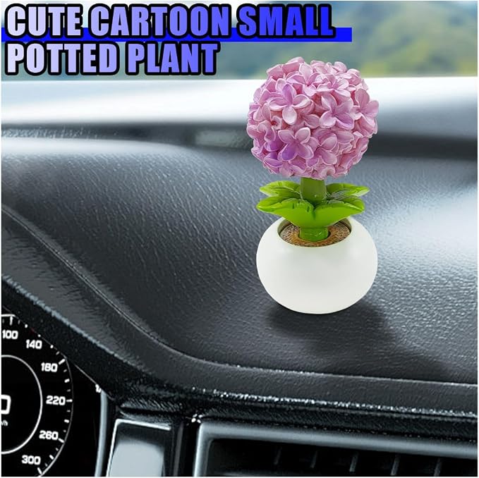 Mini Flower Car Dashboard Decoration - Cute Potted Plant Resin Figurines Car Desk Center Console Decoration - Aesthetic Auto Interior Ornament Accessories Funny Presents for Women (Hydrangea)