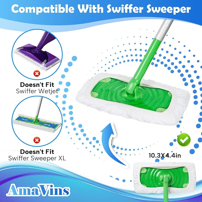 5 Pack Reusable 100% Cotton Mop Pads Compatible with Swiffer Sweeper Mop, Wet and Dry Flat mop Cover, Washable Mop Pads for Surface/Hardwood Floor Cleaning (Mop is Not Included)
