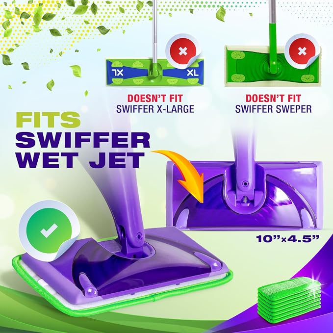 VanDuck Reusable Mop Pads for Swiffer WetJet Mops (2 Pack) | Washable wet mopping cloths, microfiber replacement refills, hardwood floor cleaning pads
