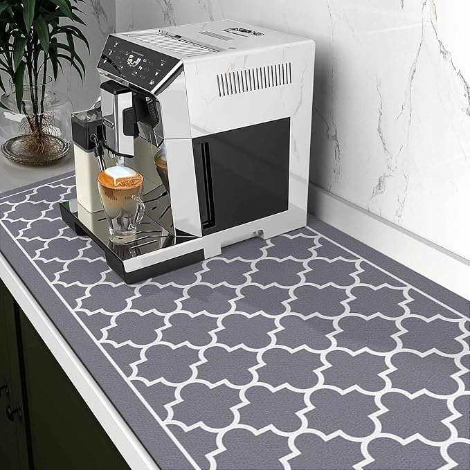 WISELIFE Dish Drying Mat Super Absorbent Drying Mat Large Dish Drying Mats for Kitchen Counter Easy Clean Dish Mat Kitchen Drying Mat18"x 36" Stylish Grey