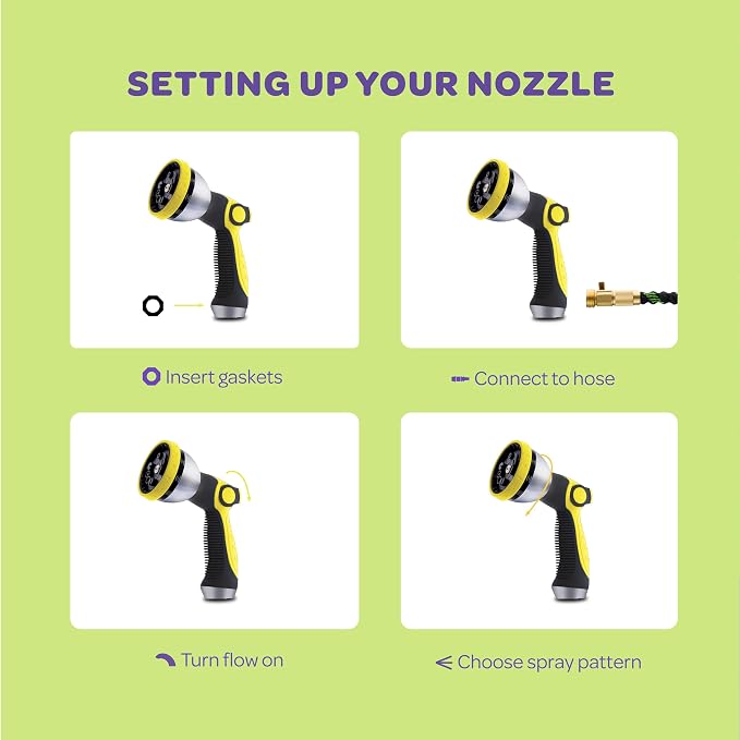 Hose Nozzle [Yellow] Heavy Duty Hose Sprayer With 10 Adjustable Watering Patterns. Thumb Control Design, Comfortable Ergonomic Grip, Garden Hose Nozzle for Watering Plants & Lawns/Fun showers/Cleaning