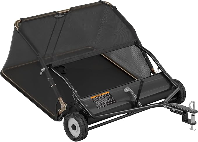 48" Lawn Sweeper Tow Behind, Pull Behind Lawn Sweeper with 25.16 cu. ft Large Hopper, Heavy Duty Leaf & Grass Collector, Adjustable Brush Height Lever and Dumping Rope, Lawn and Yard Cleanup Tool