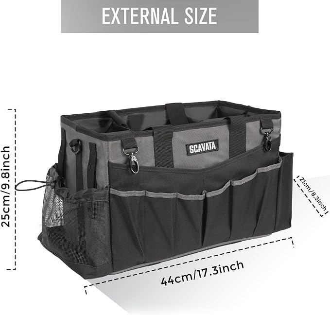 SCAVATA Wearable Cleaning Caddy Bag, Cleaning Caddy Supplies Organizer with Handle & Shoulder Straps for Housekeepers, Under Sink & Car Cleaning Tool Organizers with 4 Foldable Divider (DarkGrey)