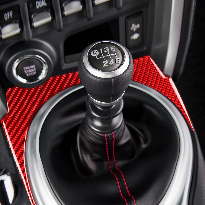 Real Carbon Fiber Trim Stickers Car Red Decals Gear Shift Surround Panel Accessories Compatible with Subaru BRZ/Scion FR-S/Toyota 86 2016 2017 2018 2019 2020
