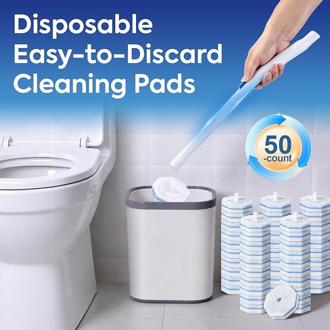 50 Pcs Disposable Toilet Cleaner Refill Pads, Universal Toilet Bowl Brush Replacement Heads, Durable Deep Cleaning Refills, Fresh Scent Bathroom Cleaning Supplies