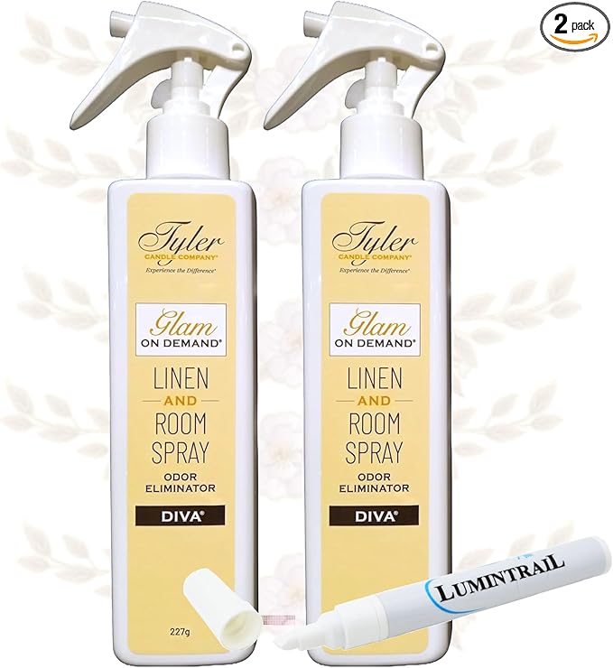 Tyler Glam on Demand - Diva Scent Linen and Room Spray 2 Pack - Air Freshener and Odor Eliminator Bundle with Stain Remover Pen - Laundry Bundle