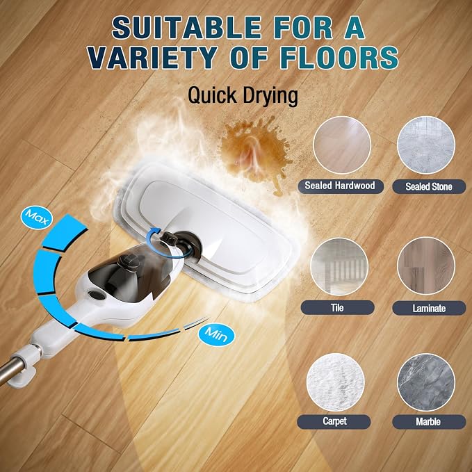 11-in-1 Steam Mop, MultiPurpose Steam Cleaner for Home with 15.2 OZ Tank | Detachable Steamer with 23FT Power Cord & 11 Accessories for Hardwood, Tile, Furniture, Floor Cleaning and Household Tasks