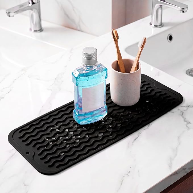 MicoYang Silicone Dish Drying Mat for Multiple Usage,Easy clean,Eco-friendly,Heat-resistant Silicone Mat for Kitchen Counter,Sink,Bar,Bottle,or Cup Black M 17 inches x 6 inches
