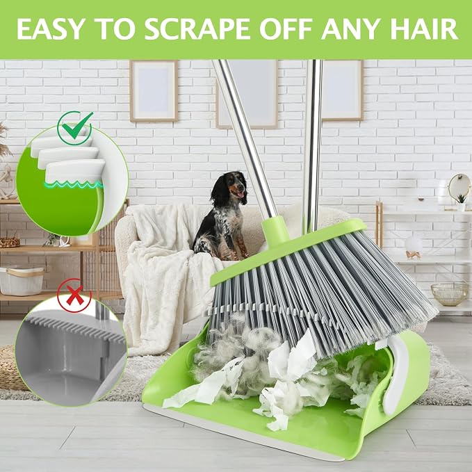 Broom and Dustpan Combo Set,51" Long Handle,Gray Green | Heavy Dust, Dustpans with Broom Combo for Home, Kitchen, Office, Classroom,Apartment, Pet Hair
