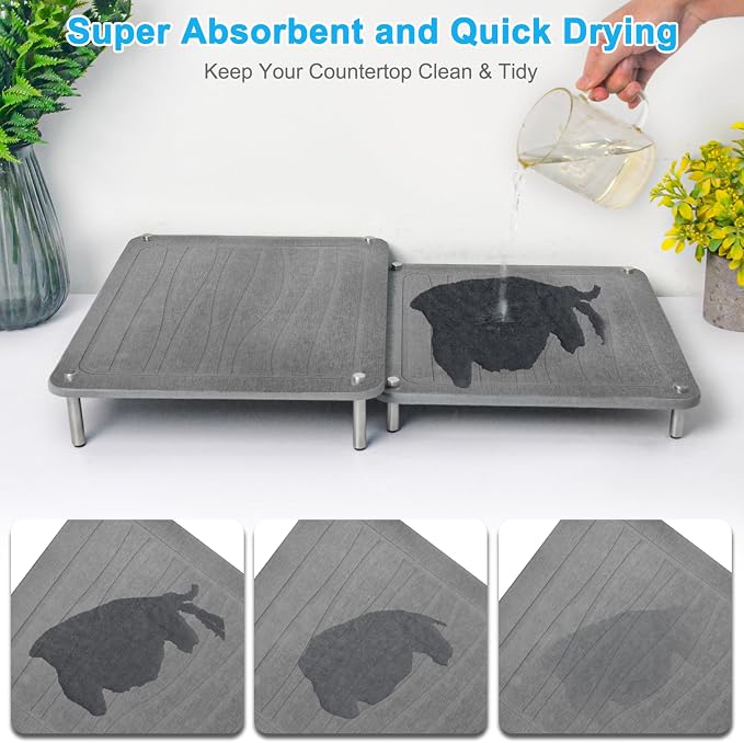 3Pcs Nesting Stone Drying Mat for Kitchen Counter, Quick Drying Stone Dish Drying Mat with Non-Slip Feet, Super Absorbent Heat Resistant Diatomaceous Earth Dish Drying Mat for Dishes, Bottle-Geometry