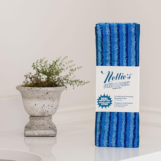 Nellie's Scrub & Polish Pads | Wow Mop & Wow Too Replacement Pads | Dual Purpose Scrub & Polish System, Machine Washable & Reusable, Microfibre, Made in Canada
