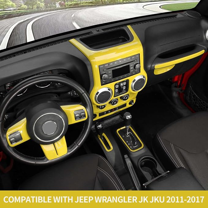 RT-TCZ for Jeep JK Interior Trim Kit Yellow, JKU Center Console Dashboard Panel Trim Cover for Jeep Wrangler JK JKU 2011-2017 Yellow Interior Accessories 10pcs