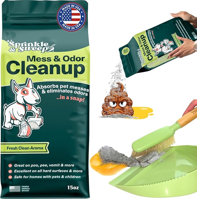 Sprinkle & Sweep: Pet Mess & Odor Cleanup - 15oz Bag - Dog Accident & Mess Clumping Powder, Remove Pee-Poop-Vomit from Hard Surfaces, Ultra-Absorbent