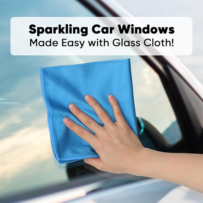 HOMEXCEL Microfiber Glass Cleaning Cloths 6 PK, Lint Free Streak Free, Reusable Microfiber Magic Cleaning Cloth for Cleaning Windows, Glasses, Mirrors, Screens, Stainless Steel, and More, Blue-14”×16”