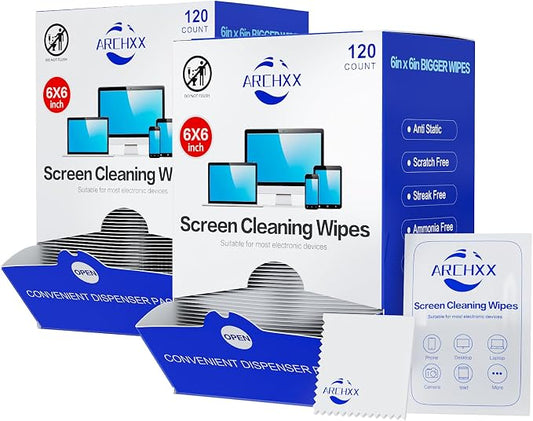 ARCHXX Screen Wipes for Electronics, 240 Count 6"x6" Pre-Moistened Screen Cleaner for Screens, Computer,Laptop,Tablet,Phone,Monitor,Car Screen Cleaner, Lens Wipes Individually Wrapped