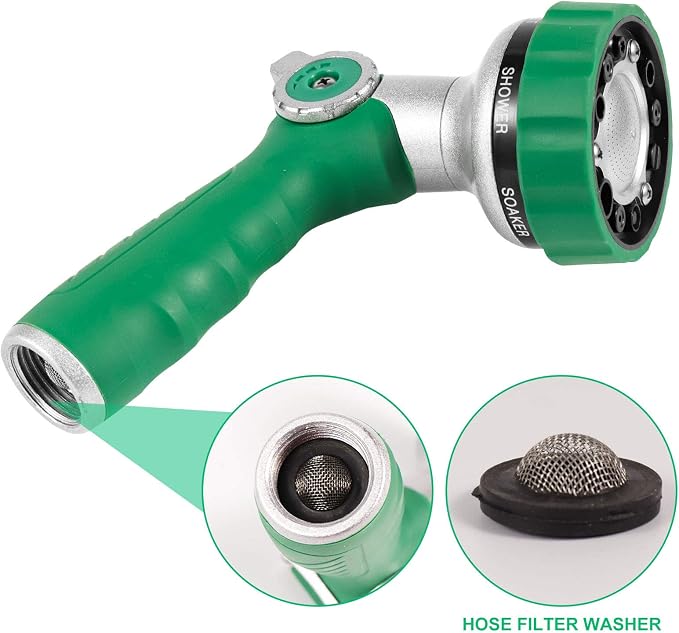 GREEN MOUNT Garden Hose Nozzle, Water Hose Spray Nozzle with Thumb Control On Off Valve for Easy Water Flow Control, Green