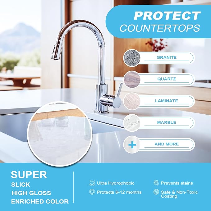 Ceramic Coating Spray – Shine, Seal & Protect Stainless Steel, Glass, Kitchen & Bath – Repels Fingerprints, Water Spots & Grime – Multi-Surface Sealant for Countertops, Sinks & More, 256ML