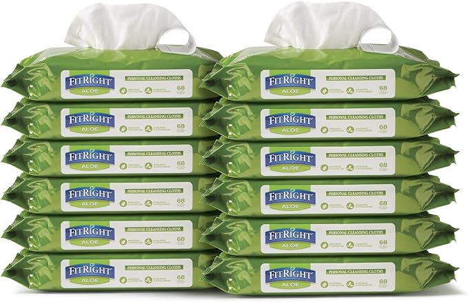 FitRight Personal Cleansing Wipes with Aloe 8x10 Scented 816 Count | Moisturizing Body Wipes for Adults, Incontinence Cleaning, Cloth Wipes for Elderly Care & Bathing