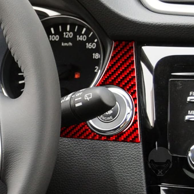 Red Real Carbon Fiber Trim for Nissan Rogue Accessories | for 2014-2020 / Rogue Sport 2017-2022 Engine Ignition Start Stop Panel Sticker Interior Thick Overlay Decal