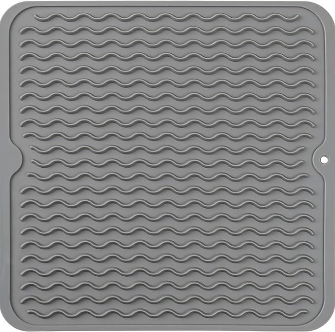 MicoYang Silicone Dish Drying Mat for Multiple Usage,Easy clean,Eco-friendly,Heat-resistant Silicone Mat for Kitchen Counter or Sink,Refrigerator or Drawer liner Grey M 12 inches x 12 inches