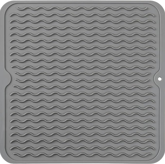 MicoYang Silicone Dish Drying Mat for Multiple Usage,Easy clean,Eco-friendly,Heat-resistant Silicone Mat for Kitchen Counter or Sink,Refrigerator or Drawer liner Grey M 12 inches x 12 inches