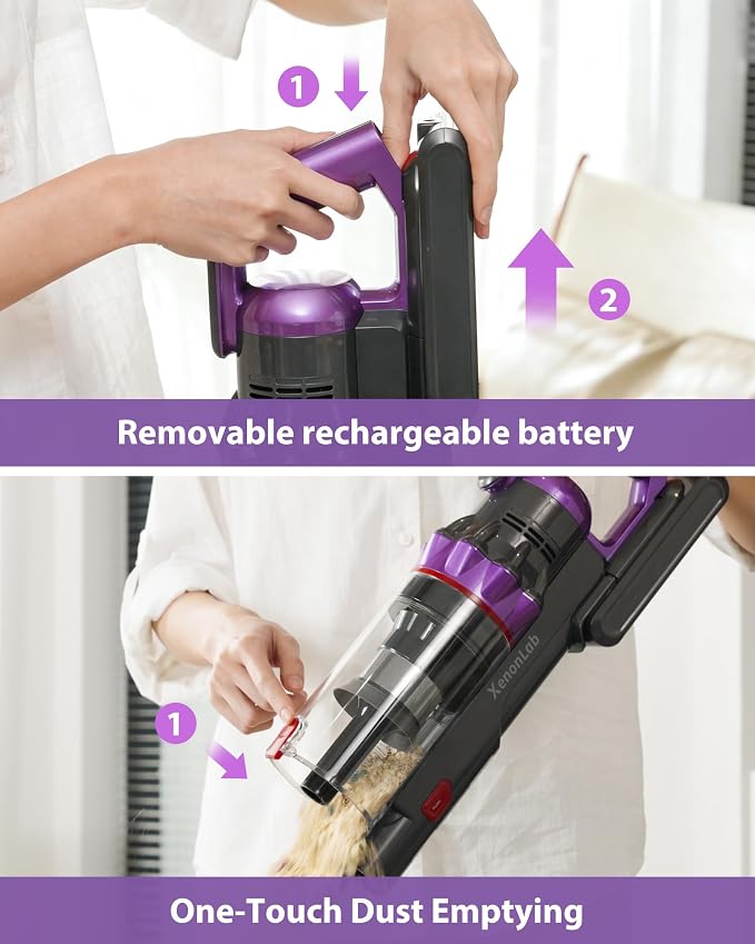 Cordless Vacuum Cleaner, 75Mins/55KPa/650W, Rechargeable | 10 Stage Filtration, Cone Filtration&Anti-Tangle, Extra Washable HEPA Filter, for Hard Floor, Carpet, Pet Hair, Freestanding