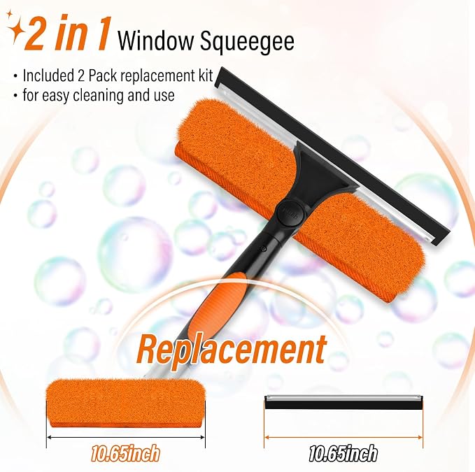 18FT High Window Cleaning Kit with Pole,Professional 2 in 1 Window Squeegee | 3-12FT Window Clean Pole Kit,2 Squeegee & 2 Microfibre Cloths,180°Rotatable Squeegee for Indoor/Outdoor High Windows