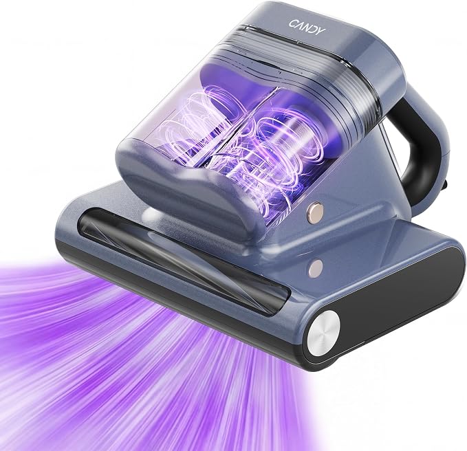 Candy Mattress Vacuum Cleaner, 16Kpa Bed Vacuum Cleaner with UV-C Light, 140°F Heat, 4 Level HEPA Filter & Ultrasonic, Versatile Handheld Vacuums for Bed, Sofa, Couch, Crib(Corded, 650W)