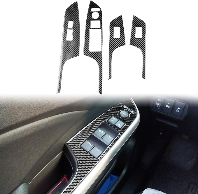 Real Carbon Fiber Trim for Honda CRV Accessories | for CR-V 2012 2013 2014 2015 2016 Window Lift Control Button Panel Cover Sticker Interior Thick Overlay Decal