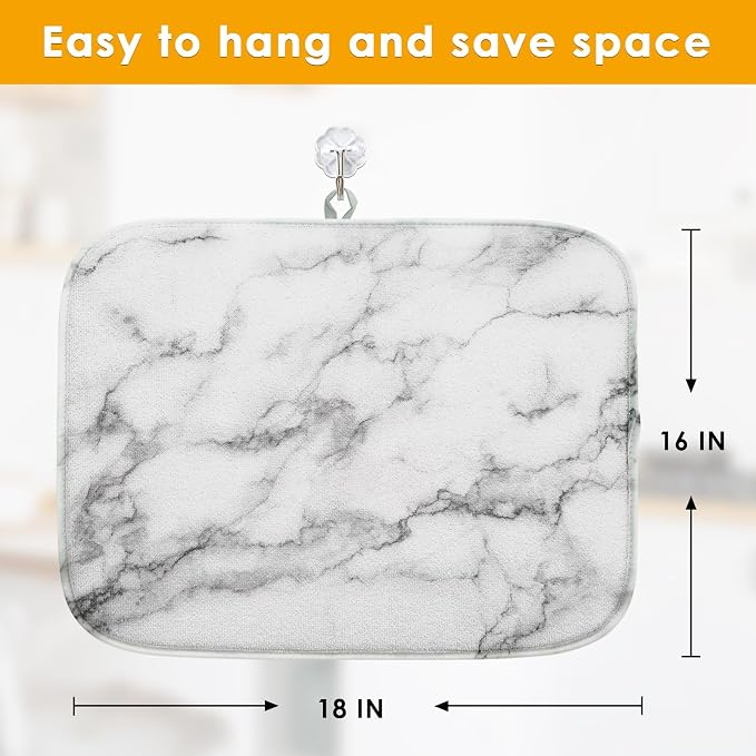 Sanwarm Absorbent Dish Drying Mat, Marble Gray Stone Paint Microfiber Pad for Kitchen Counter, Coffee Bar Decor, Heat Resistant and Reversible, 16" x 18"